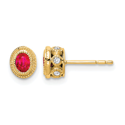 14K Ruby and Diamond Earrings, 9 x 6.4mm