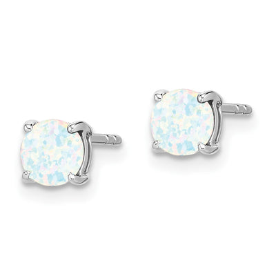 14K White Gold Round Created Opal Earrings