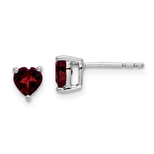 14k White Gold Heart Garnet Earrings (Style EM7099)