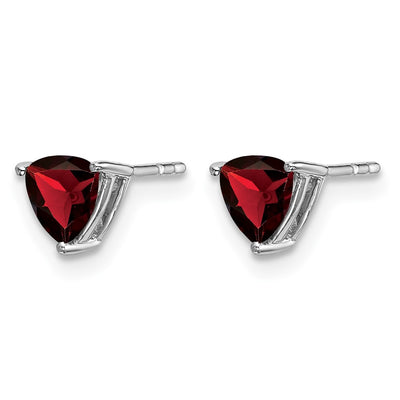 14K White Gold Trillion Garnet Earrings, 6.25 x 6.25mm