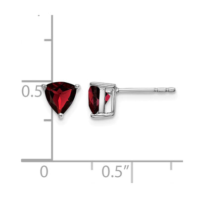 14K White Gold Trillion Garnet Earrings, 6.25 x 6.25mm