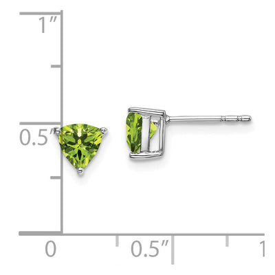 14K White Gold Trillion Peridot Earrings, 6.25 x 6.25mm
