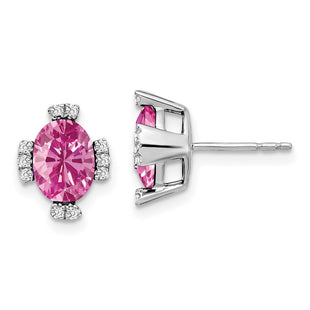 14k White Gold Oval Created Pink Sapphire and Diamond Earrings (Style EM7105-CPS-016-WA)