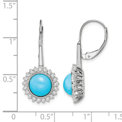 14K White Gold Turquoise and Diamond Leverback Earrings, 28 x 13mm