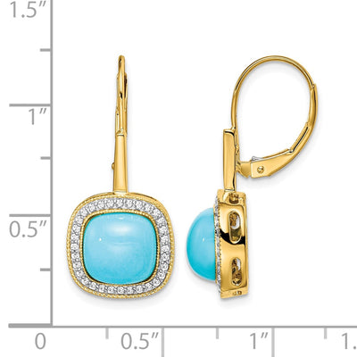 14K Turquoise and Diamond Leverback Earrings, 27.5 x 12.1mm