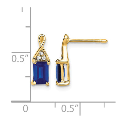 14K Sapphire and Diamond Earrings, 12.9 x 4.7mm