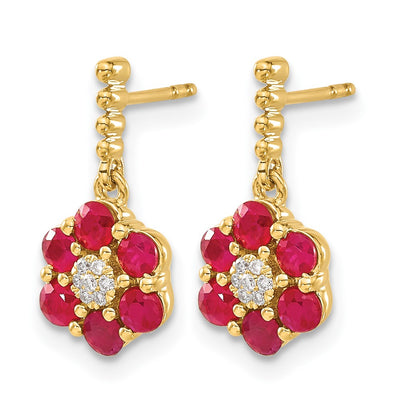 14K Ruby and Diamond Earrings, 15.5 x 7.5mm