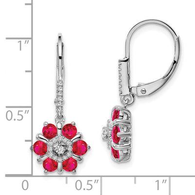 14K White Gold Ruby and Diamond Leverback Earrings