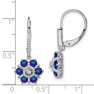 14K White Gold Sapphire and Diamond Leverback Earrings