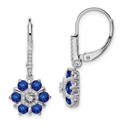 14K White Gold Sapphire and Diamond Leverback Earrings