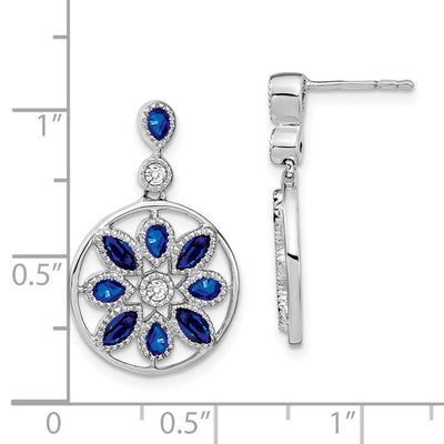 14K White Gold Sapphire and Diamond Floral Dangle Earrings