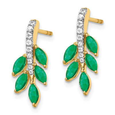 14K Emerald and Diamond Leaf Earrings