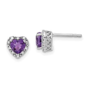 Sterling Silver Rhodium-plated Amethyst and Diamond Earrings (Style EM7400-AM-010-SSA)