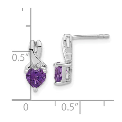 Sterling Silver Rhodium-plated Amethyst and Diamond Earrings, 13 x 6mm
