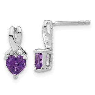 Sterling Silver Rhodium-plated Amethyst and Diamond Earrings (Style EM7401-AM-002-SSA)