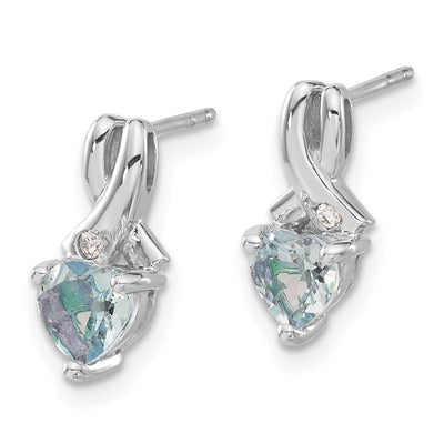 Sterling Silver Rhodium-plated Aquamarine and Diamond Earrings, 13 x 6mm
