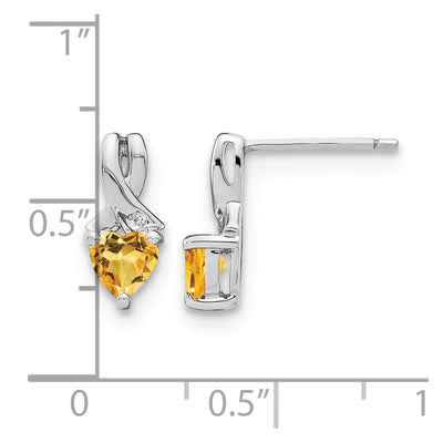 Sterling Silver Rhodium-plated Citrine and Diamond Earrings, 13 x 6mm