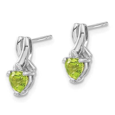 Sterling Silver Rhodium-plated Peridot and Diamond Earrings, 13 x 6mm