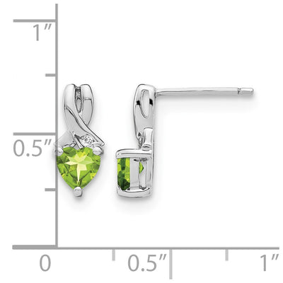 Sterling Silver Rhodium-plated Peridot and Diamond Earrings, 13 x 6mm