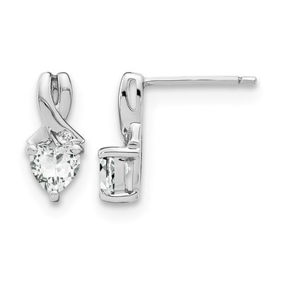 Sterling Silver Rhodium-plated White Topaz and Diamond Earrings, 13 x 6mm
