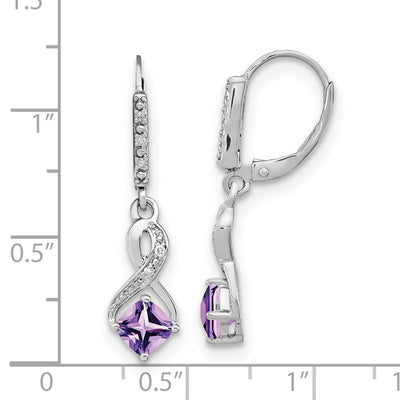 Sterling Silver Rhodium-plated Amethyst and Diamond Earrings, 29.5 x 7.25mm