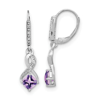 Sterling Silver Rhodium-plated Amethyst and Diamond Earrings (Style EM7402-AM-006-SSA)