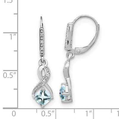 Sterling Silver Rhodium-plated Aquamarine and Diamond Earrings, 29.5 x 7.25mm