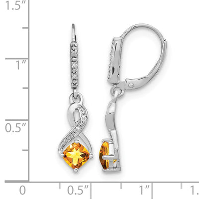 Sterling Silver Rhodium-plated Citrine and Diamond Earrings, 29.5 x 7.25mm