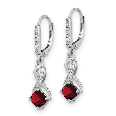 Sterling Silver Rhodium-plated Garnet and Diamond Earrings, 29.5 x 7.25mm