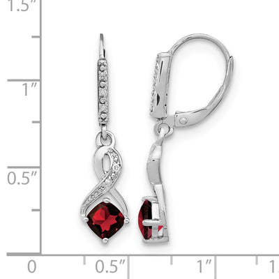 Sterling Silver Rhodium-plated Garnet and Diamond Earrings, 29.5 x 7.25mm
