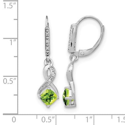 Sterling Silver Rhodium-plated Peridot and Diamond Earrings, 29.5 x 7.25mm