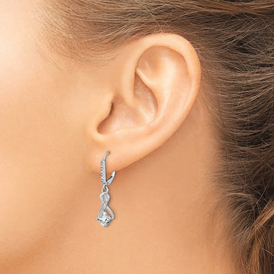 Sterling Silver Rhodium-plated White Topaz and Diamond Earrings, 29.5 x 7.25mm