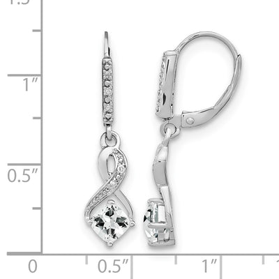 Sterling Silver Rhodium-plated White Topaz and Diamond Earrings, 29.5 x 7.25mm