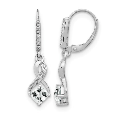 Sterling Silver Rhodium-plated White Topaz and Diamond Earrings, 29.5 x 7.25mm