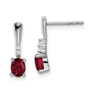 14k White Gold Oval Created Ruby and Diamond Dangle Earrings (Style EM7407-CRU-004-WA)