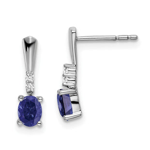 14k White Gold Oval Created Sapphire and Diamond Dangle Earrings (Style EM7407-CSA-004-WA)