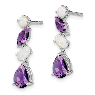 14K White Gold Amethyst and Opal Dangle Earrings