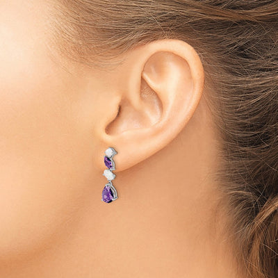 14K White Gold Amethyst and Opal Dangle Earrings