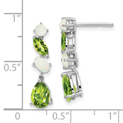 14K White Gold Peridot and Opal Dangle Earrings