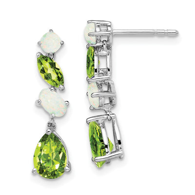 14K White Gold Peridot and Opal Dangle Earrings