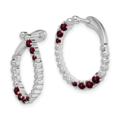 14K White Gold Garnet Oval Hoop Earrings