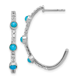 14k White Gold Turquoise and White Topaz J-hoop Earrings (Style EM7485-BTQ-W)