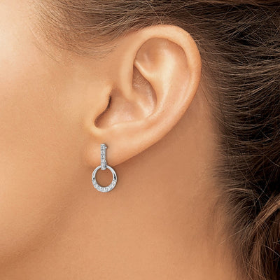 14K White Gold Circle Diamond Dangle Post Earrings
