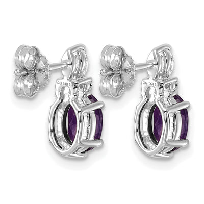 14K White Gold Polished Diamond and Amethyst Twisted Post Earrings
