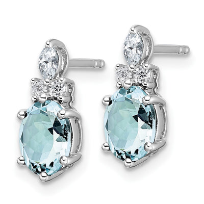 14K White Gold Polished Diamond and Aquamarine Twisted Post Earrings