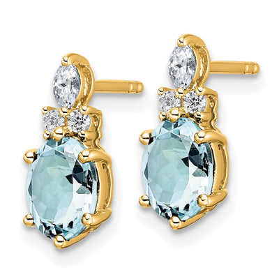 14K Polished Diamond and Aquamarine Twisted Post Earrings