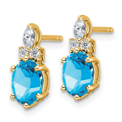 14K Polished Diamond and Blue Topaz Twisted Post Earrings