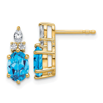14K Polished Diamond and Blue Topaz Twisted Post Earrings