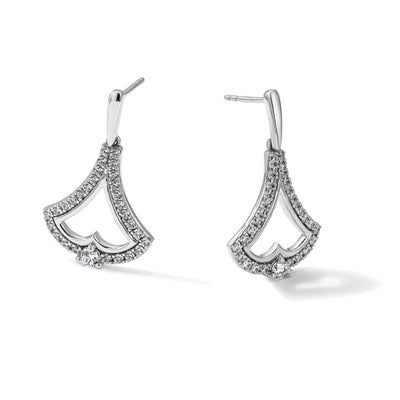 14K White Gold Diamond Post Dangle Earrings