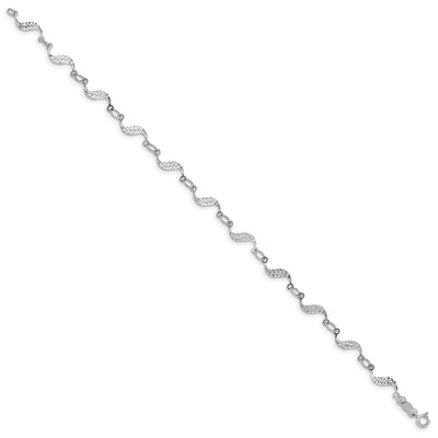 14K White Gold Diamond-cut Wavy Link Bracelet